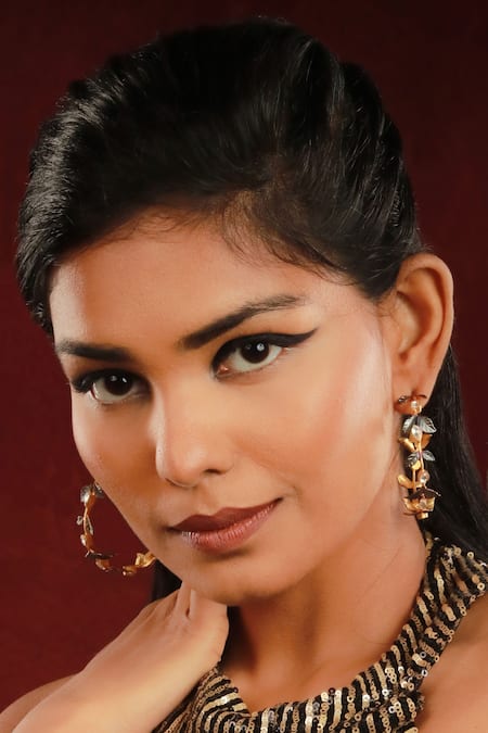 Shop Ishhaara Gold Plated Embroidery Leaf Embellished Hoops Online at Aza Fashions Shop_Ishhaara_Gold Plated Embroidery Leaf Embellished Hoops _Online_at_Aza_Fashions