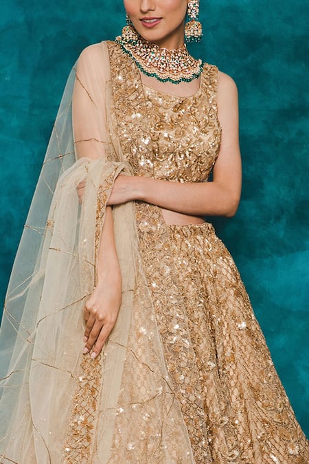 Shop Mehar Beige Net Sequins, Beads Trellis And Floral Hand Embroidered Bridal Lehenga Set Online at Aza Fashions Shop_Mehar_Beige Net Sequins, Beads Trellis And Floral Hand Embroidered Bridal Lehenga Set _Online_at_Aza_Fashions