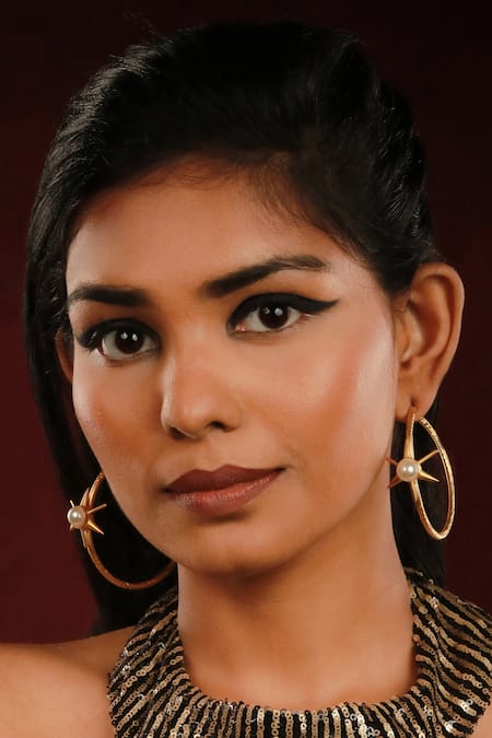 Shop_Ishhaara_Gold Plated Pearls, Stones Star Embellished Hoops _Online_at_Aza_Fashions