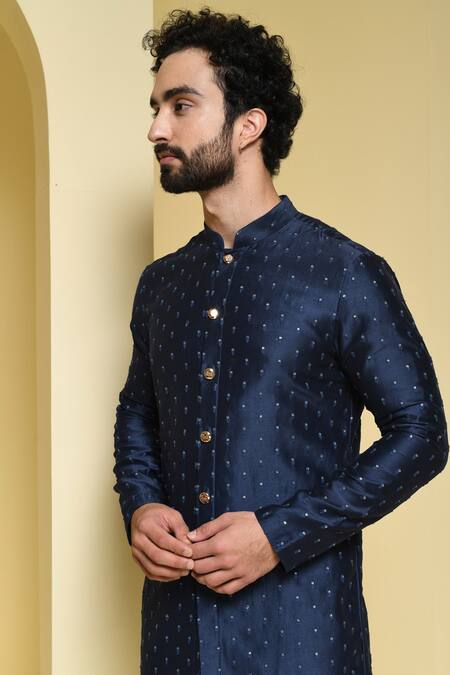 Shop_Kustomeyes_Blue Silk Sequins Embroidered Kurta And Pant Set_Online_at_Aza_Fashions