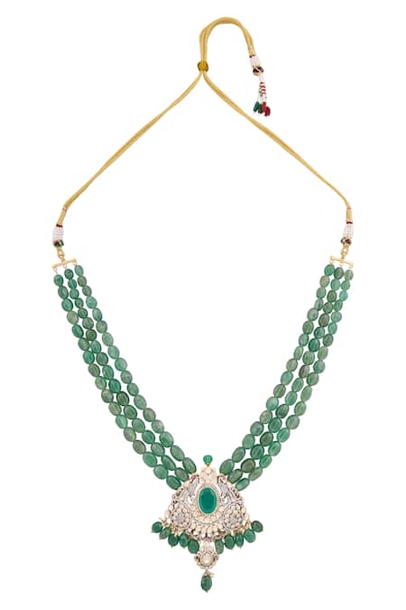Shop Ivorine Gold Plated Embellished Polki Pendant Necklace Set Online at Aza Fashions Shop_Ivorine_Gold Plated Embellished Polki Pendant Necklace Set _Online_at_Aza_Fashions