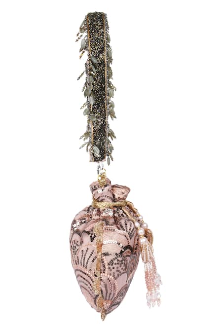 Shop_Miar Designs_Pink Sequin Seher Hand Embroidered Potli Bag_Online_at_Aza_Fashions