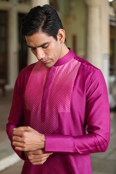 Shop_Raw & Rustic By Niti Bothra_Pink Chanderi Silk Embroidery Banarasi Kurta _Online_at_Aza_Fashions