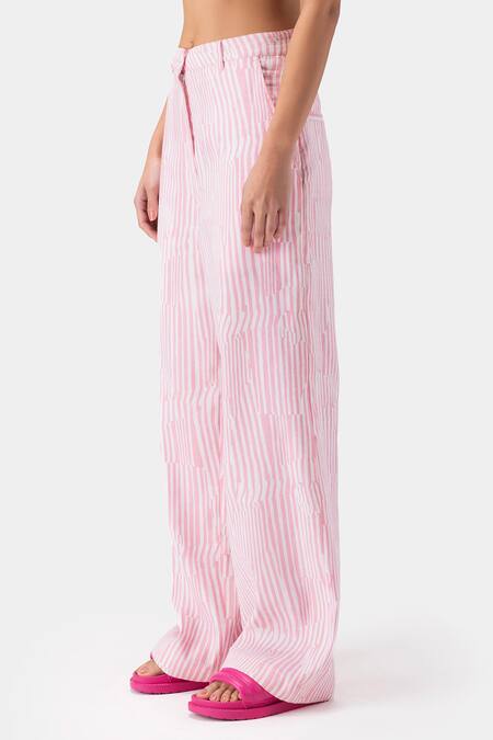 Buy Genes Lecoanet Hemant Pink Printed Stripe Flared Trouser Online at Aza Fashions Buy_Genes Lecoanet Hemant_Pink Printed Stripe Flared Trouser _Online_at_Aza_Fashions