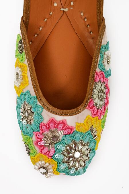 Shop_Miar Designs_Multi Color Gul Floral Embroidered Juttis_Online_at_Aza_Fashions