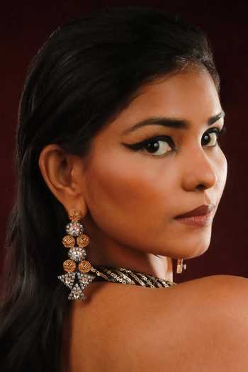 Shop_Ishhaara_Gold Plated Embroidery, Stones Geometric Embellished Earrings _Online_at_Aza_Fashions