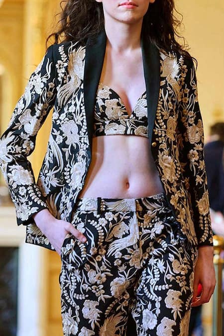 Dash And Dot Black 20% Viscose, 3% Elastane, 77% Polyester Gara Embroidered And Pant Set at Aza Fashions Dash And Dot_Black 20% Viscose, 3% Elastane, 77% Polyester Gara Embroidered And Pant Set _at_Aza_Fashions