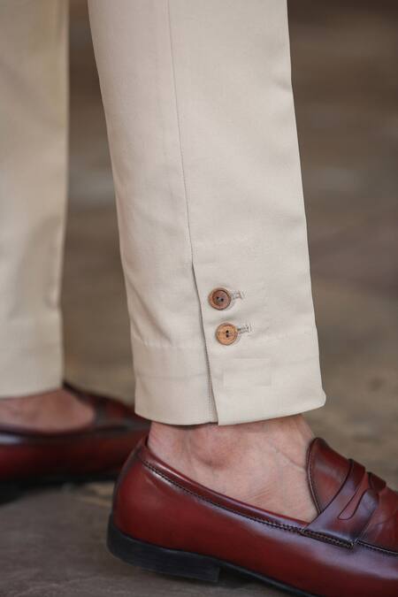Buy_Raw & Rustic by Niti Bothra_Beige Cotton Solid Handcrafted Jeans _Online_at_Aza_Fashions