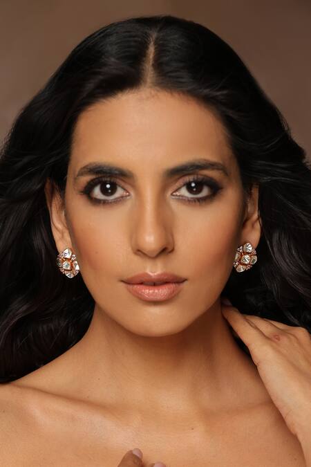 Buy_Swabhimann_White Diamonds, Stones Polki Embellished Stud Earrings _Online_at_Aza_Fashions