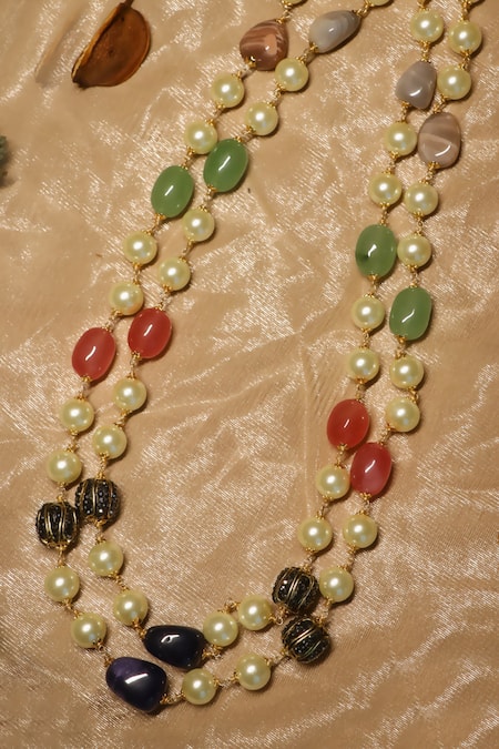 Shop Ishhaara Gold Plated Double Layered Stone Necklace Online at Aza Fashions Shop_Ishhaara_Gold Plated Double Layered Stone Necklace _Online_at_Aza_Fashions