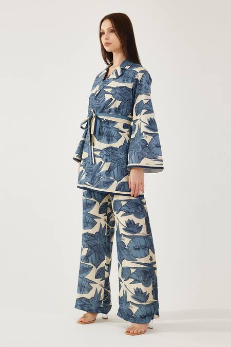 Shop_Koai_White Poplin, Cotton Embroidery Collared Floral Print Jacket _Online_at_Aza_Fashions