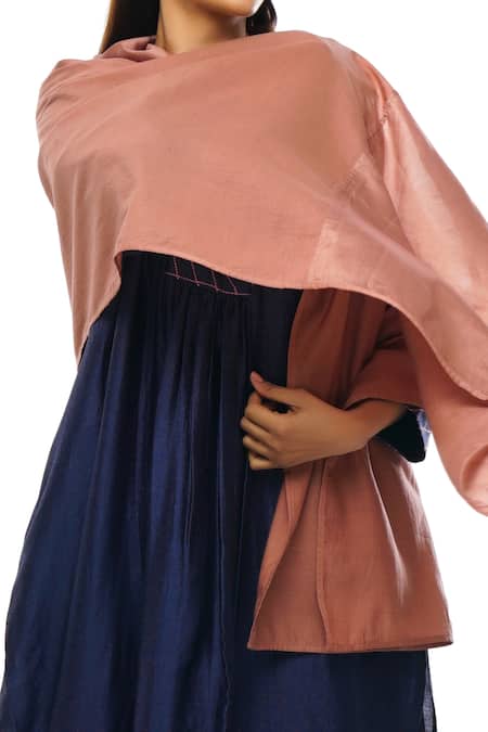 Khat_Blue Chanderi Embroidery Split V-neck Neckline Dress Pant Co-ord Set _at_Aza_Fashions