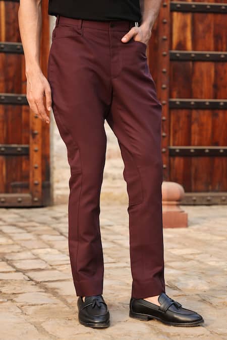 Shop_Raw & Rustic By Niti Bothra_Wine Cotton Solid Breeches _Online_at_Aza_Fashions
