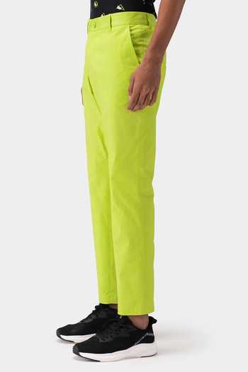 Buy_Genes Lecoanet Hemant_Green Cotton Twill Plain Bright Straight Trouser _Online_at_Aza_Fashions