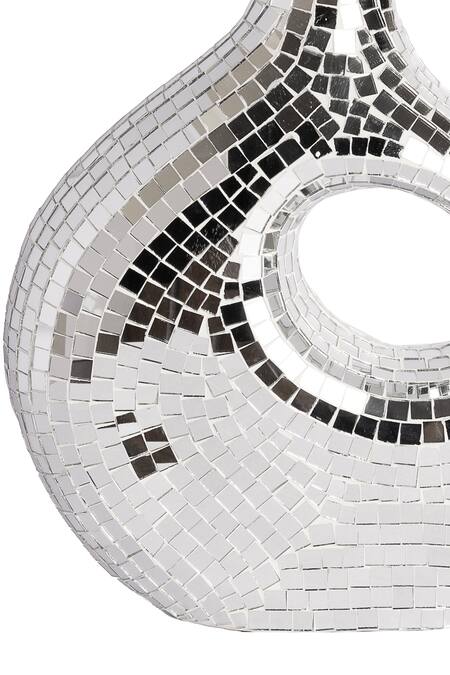 Shop_H2h_Silver Mirror, Paper Mache Asymmetrical Curved Vase_Online_at_Aza_Fashions
