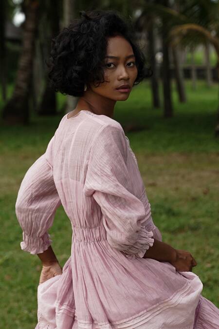 Shop_Baju_Purple 40% , 60% , Chanderi Lace Rosa Layered Maxi Dress_Online_at_Aza_Fashions