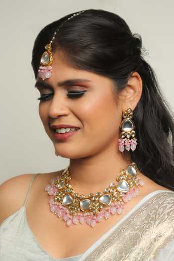 Buy_Ishhaara_Multi Color Beads, Diamonds Geometric Pattern Embellished Choker Set _Online_at_Aza_Fashions