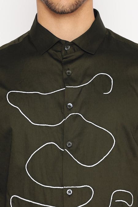 Shop_Lacquer Embassy_Green Cotton Embroidery Blake Abstract Shirt _Online_at_Aza_Fashions