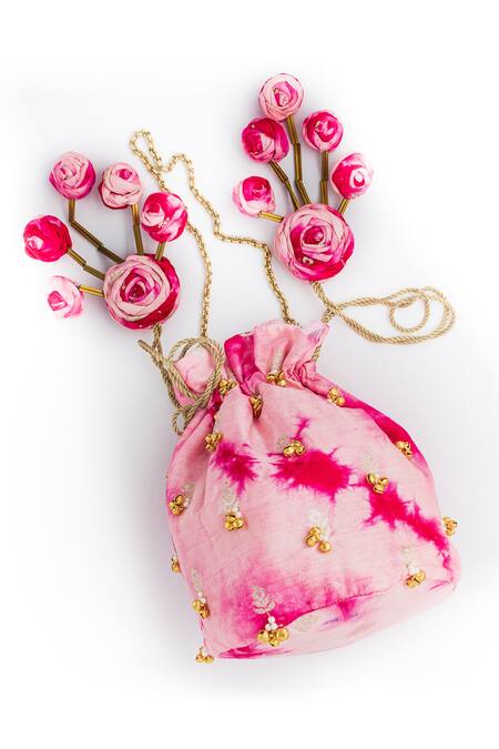Shop_Vareli Bafna_Pink Gulabo Tie-dyed Potli Bag _Online_at_Aza_Fashions