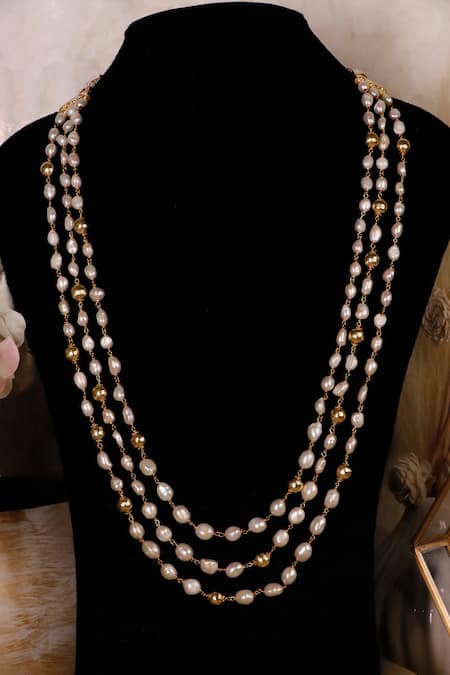 Shop_Ishhaara_Gold Plated Layered Baroque Pearl Necklace _Online_at_Aza_Fashions