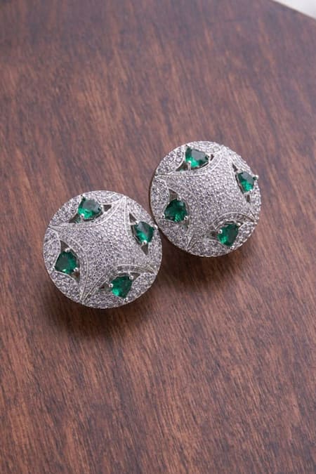 Mozaati Green Stone Handcrafted Prem Stud Earrings