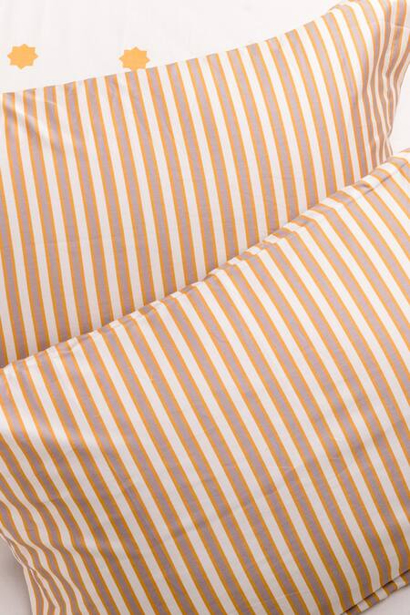 Shop_Kyoona_Yellow 100% Cotton Printed The Iktara Bedsheet Set_Online_at_Aza_Fashions