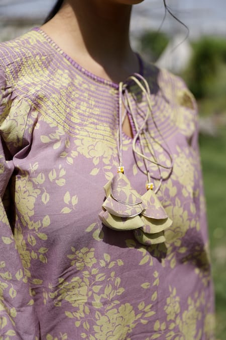 Shop_Raiman_Purple Cotton Printed Floral Round Kurta And Pant Set _Online_at_Aza_Fashions