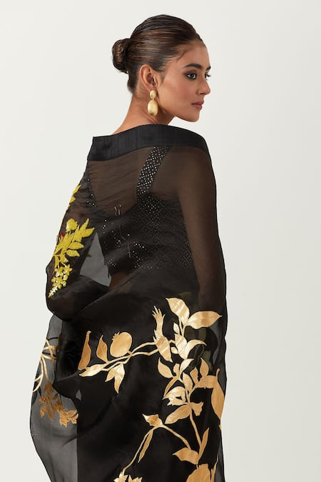 Buy Label Earthen Black Silk, Organza Embroidery Sweetheart Neck Jugnu Patchwork Saree With Blouse Online at Aza Fashions Buy_Label Earthen_Black Silk, Organza Embroidery Sweetheart Neck Jugnu Patchwork Saree With Blouse _Online_at_Aza_Fashions
