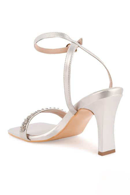 Kaltheos_Silver Embellished Camilla Square Toe Heels_at_Aza_Fashions