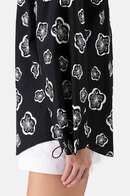 Shop_Genes Lecoanet Hemant_Black Cotton Collared Contrast Floral Print Shirt_Online_at_Aza_Fashions