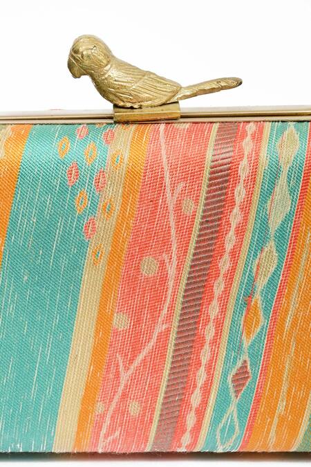 Buy_Miar Designs_Multi Color Stripe Pattern Kashi Chidiya Box Clutch_Online_at_Aza_Fashions