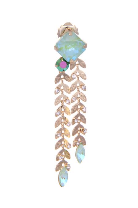 Shop_Ishhaara_Green Stones Tiered Carved Leaves Dangler Earrings _Online_at_Aza_Fashions