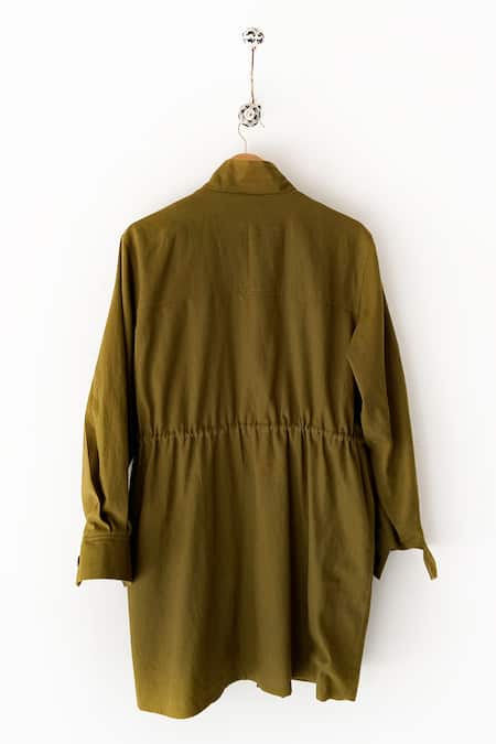 Shop_Kharakapas_Green Twill Collared Ash Tree Parka Jacket _Online_at_Aza_Fashions