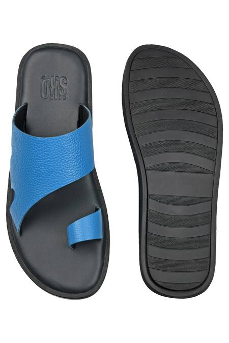 Shop Sko Blue Leather Strappy Flats at Aza Fashions Shop_Sko_Blue Leather Strappy Flats _at_Aza_Fashions