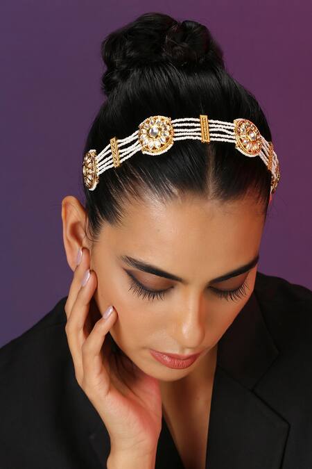 Shop_Swabhimann_Gold Plated Kundan Embellished Mathapatti _Online_at_Aza_Fashions