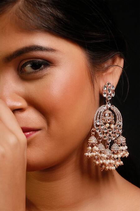 Shop Ishhaara Gold Plated Pearls, Rhinestones, Kundan And American Diamond Jhumki Earring Online at Aza Fashions Shop_Ishhaara_Gold Plated Pearls, Rhinestones, Kundan And American Diamond Jhumki Earring _Online_at_Aza_Fashions