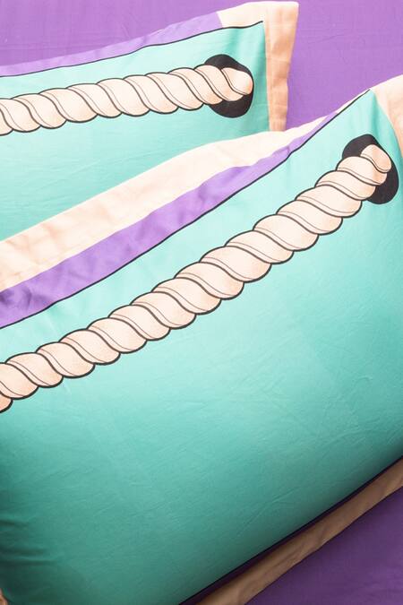 Shop Kyoona Purple 100% Cotton Printed The Monks Tangerine Geometric Bedsheet Set Online at Aza Fashions Shop_Kyoona_Purple 100% Cotton Printed The Monks Tangerine Geometric Bedsheet Set_Online_at_Aza_Fashions