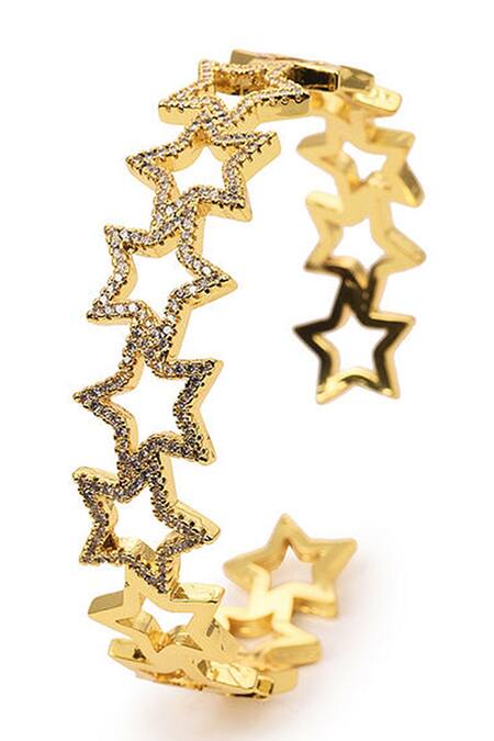 Buy_The Jewel Factor_Gold Plated Stone Star Shape Embellished Bangle_Online_at_Aza_Fashions