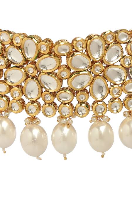 Minaki_White Pearls Embellished Choker Set _at_Aza_Fashions