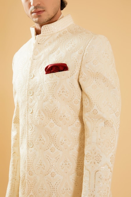 Shop Raghavendra Rathore Blue Off White Silk Sequins Embroidered Achkan Online at Aza Fashions Shop_Raghavendra Rathore Blue_Off White Silk Sequins Embroidered Achkan _Online_at_Aza_Fashions