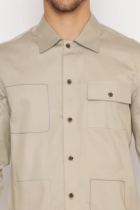 Shop_Lacquer Embassy_Beige Cotton Harcourt Flap Pocket Shirt _Online_at_Aza_Fashions