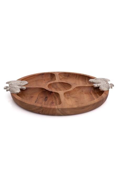Shop_H2h_Brown Wood Mermaid Dip Platter_Online_at_Aza_Fashions