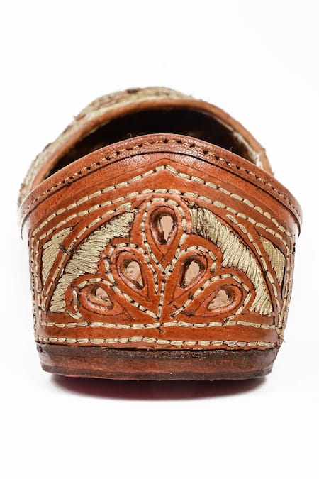 Shop_Miar Designs_Brown Resham Thread Embroidered Suhana Floral Cut Work Juttis_Online_at_Aza_Fashions