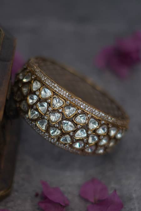 Buy_Paisley Pop_Gold Plated Diamonds, Zari Victorian Polki Bangle _Online_at_Aza_Fashions