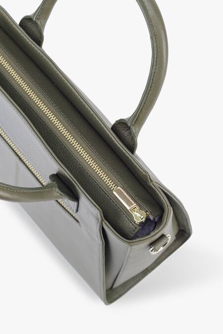 Shop Tan & Loom Green Textured Leather Pebble Grain Handbag Online at Aza Fashions Shop_Tan & Loom_Green Textured Leather Pebble Grain Handbag _Online_at_Aza_Fashions