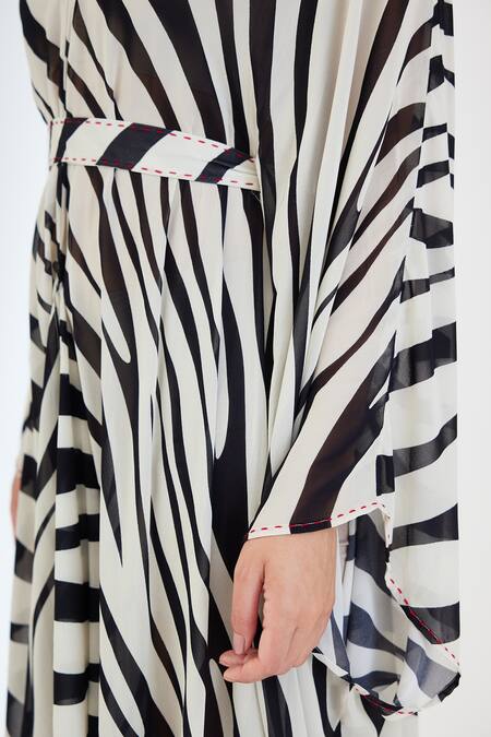 Shop_Nikasha_Black Viscose, Georgette Sequins, Embroidery V-neck Animal Print Kaftan Dress _Online_at_Aza_Fashions