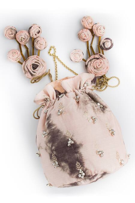 Shop_Vareli Bafna_Pink Blush Tie-dyed Potli Bag _Online_at_Aza_Fashions
