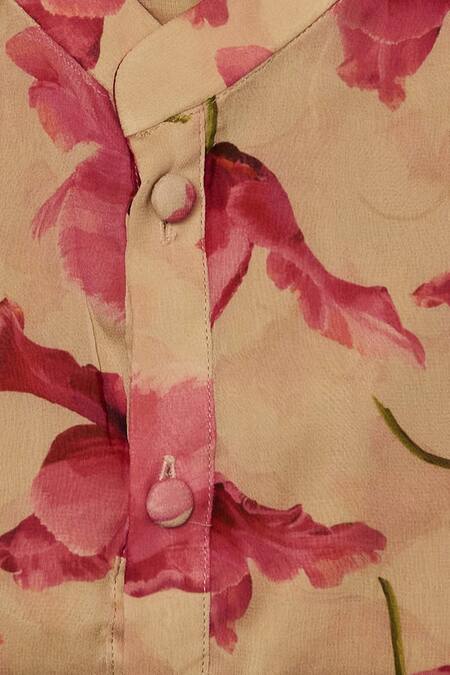 Shop_All Boy Couture_Beige Georgette Floral Printed Kurta With Pyjama_Online_at_Aza_Fashions