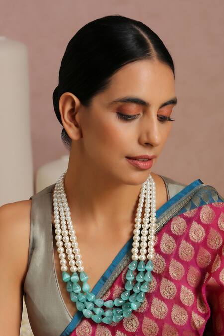 Swabhimann_Green Mint Pearl Layered Necklace _Online_at_Aza_Fashions
