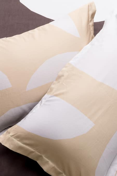 Shop_Kyoona_Grey 100% Cotton, Satin Weave Semi Polka Dot Phases Of Moon Bedcover Set_Online_at_Aza_Fashions